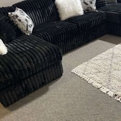 AP 🎉 Double Chaise Black Corduroy Soft Sectional Couch// Fast Delivery - Financing 
