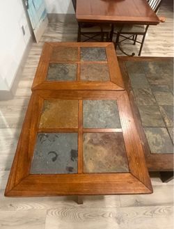 Wood and Slate Tile Coffee Table