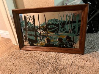 Vintage Military Reverse Painted Mirror Wood Frame