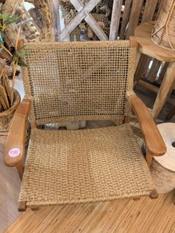 Woven Rattan and Wood Accent Chair