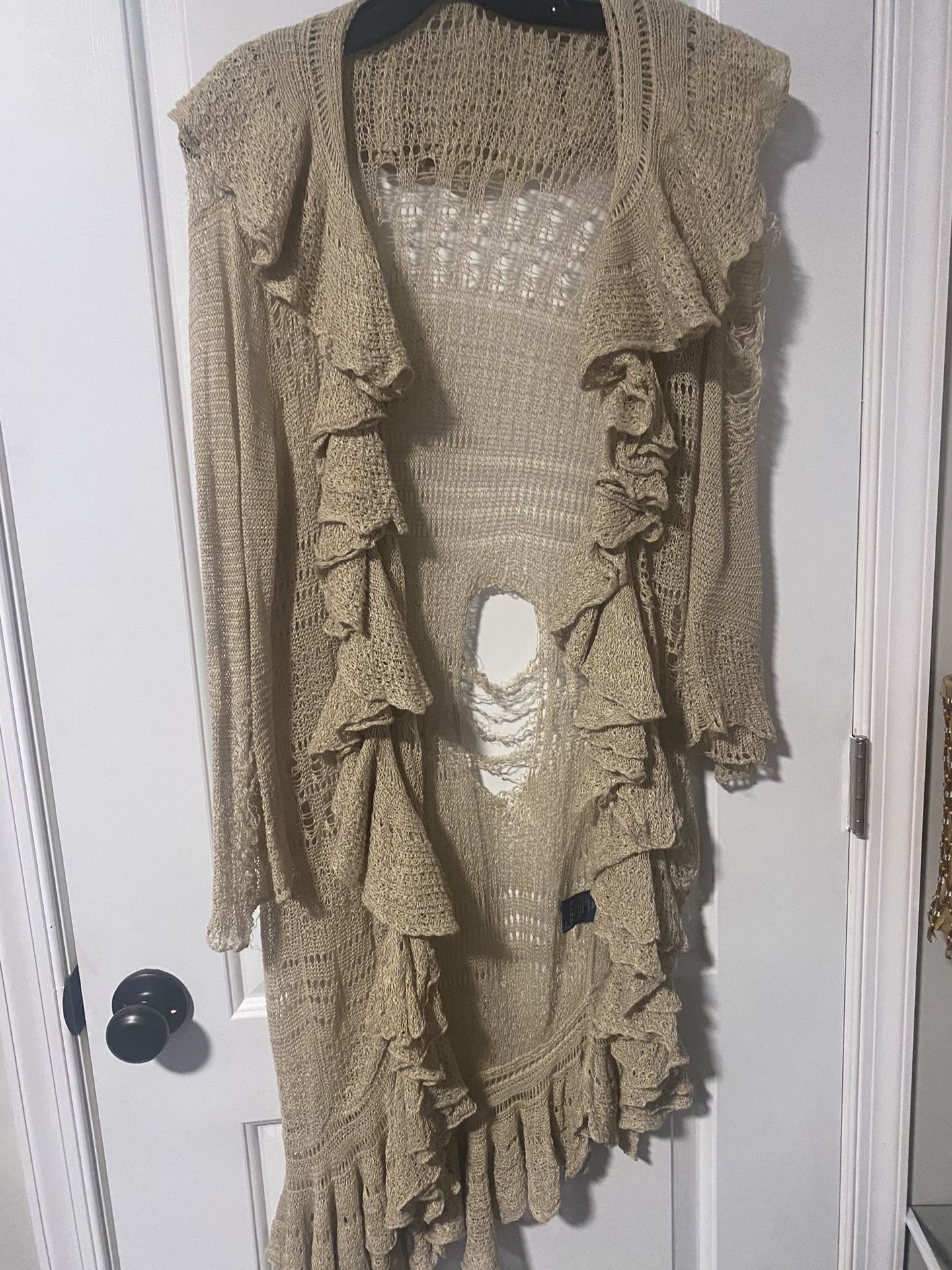 RALPH LAUREN RIPPED FRINGED SWEATER