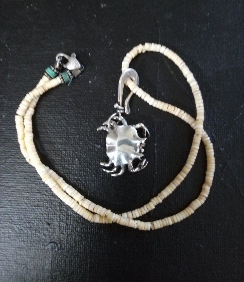 Vintage Pooka Shell Turquoise Sterling Necklace