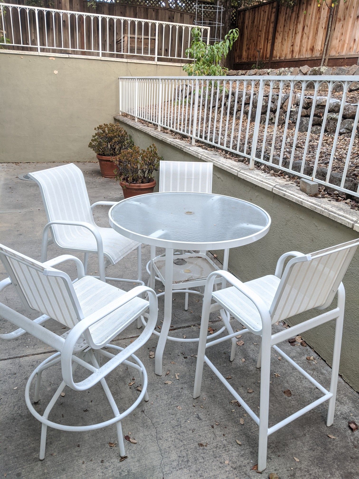 Bar height outdoor white dining set