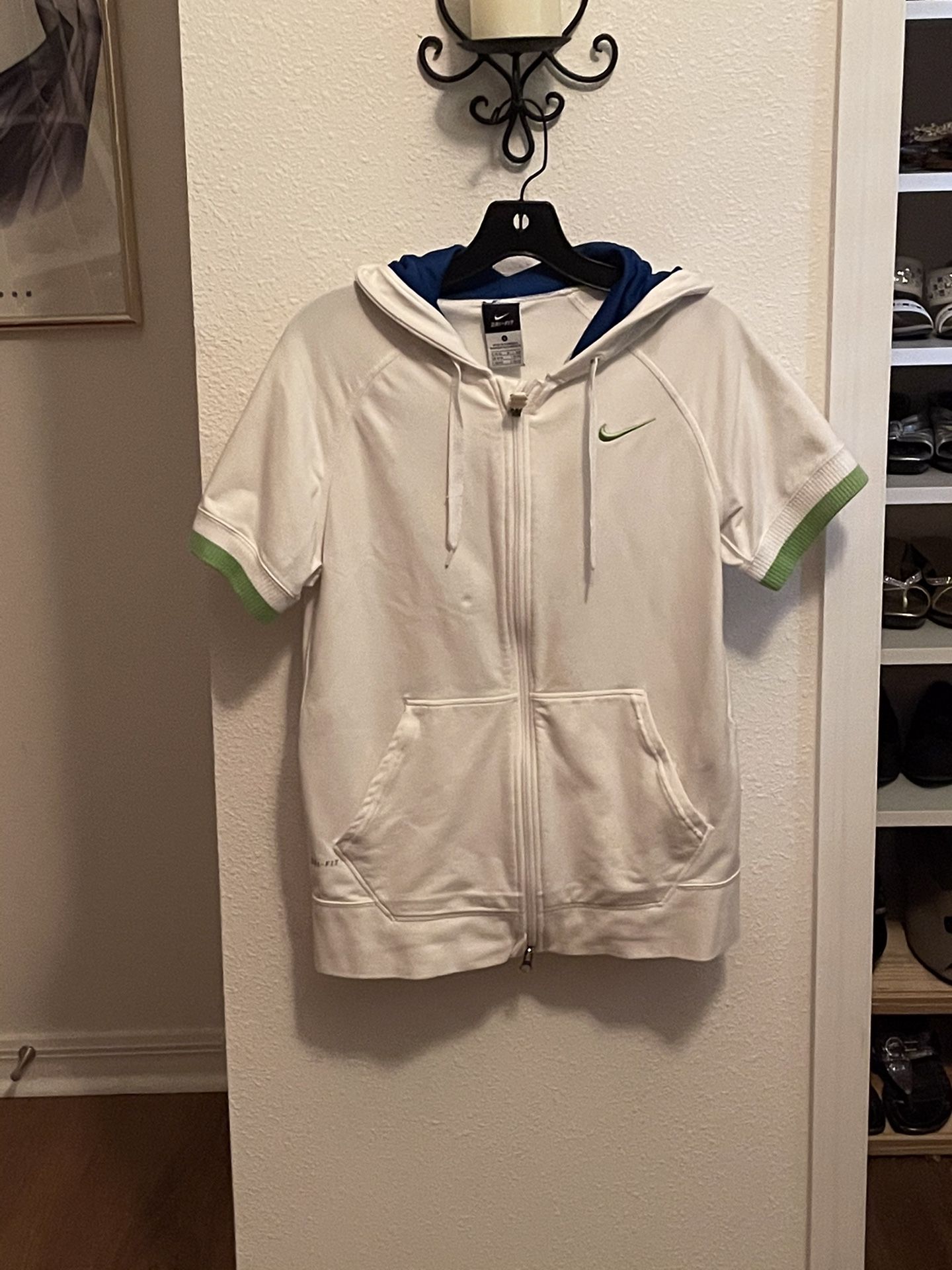 Nike, White With Green And Blue Trim, Medium