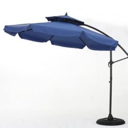 10 Ft Iron Cantilever Tilt Outdoor Patio Umbrella in Navy Blue