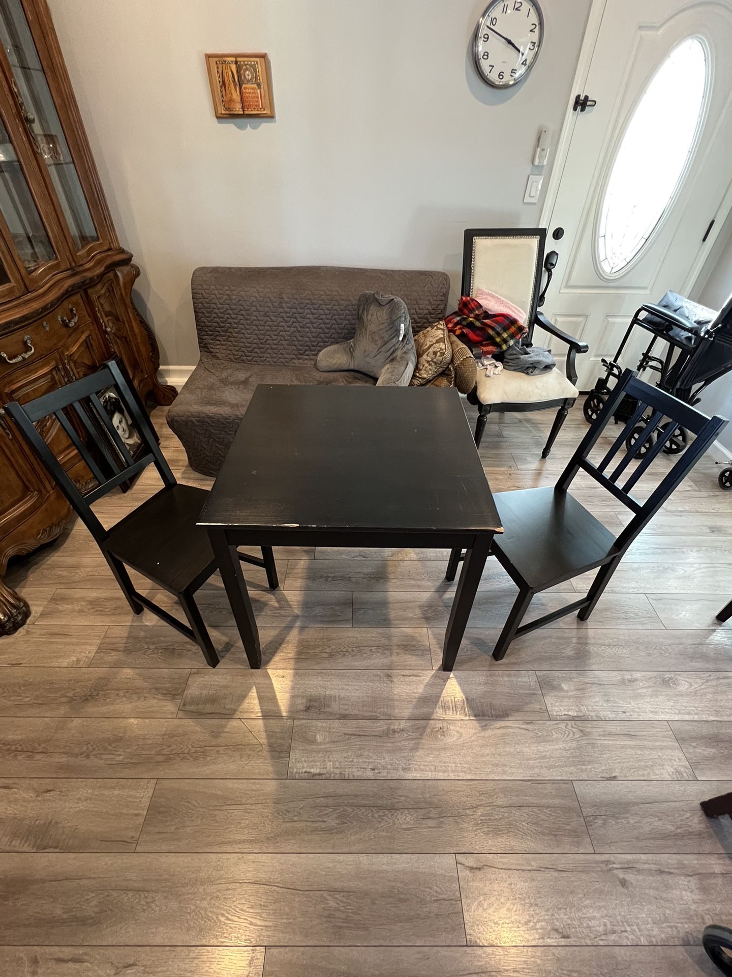 Used Black Kitchen Table with 2 Chairs – Compact Size (29x29”)