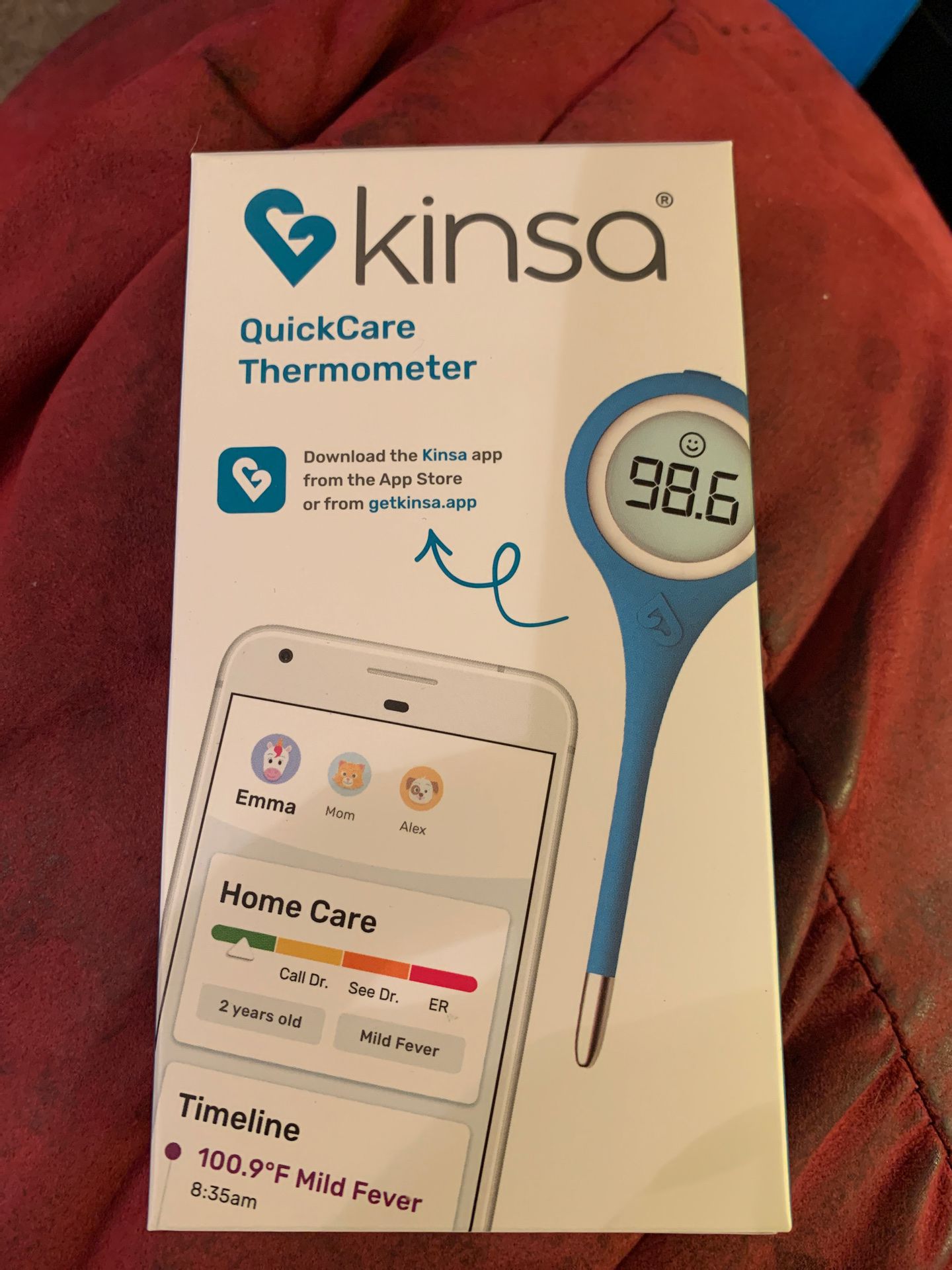 Kinsa digitalTermometer . Comes with instructions to use the Kinsa app.