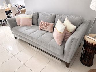 Gray Velvet Tufted Sofa and Chair