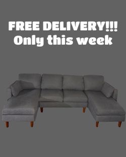 FREE DELIVERY (Grey U-Shaped Sectional)