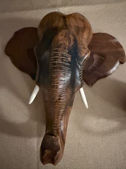 Hand-Carved Wooden Elephant Head Sculpture