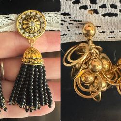Lot of 2 pairs Vintage Avon Earrings – Black Bead Tassels & Gold Charms