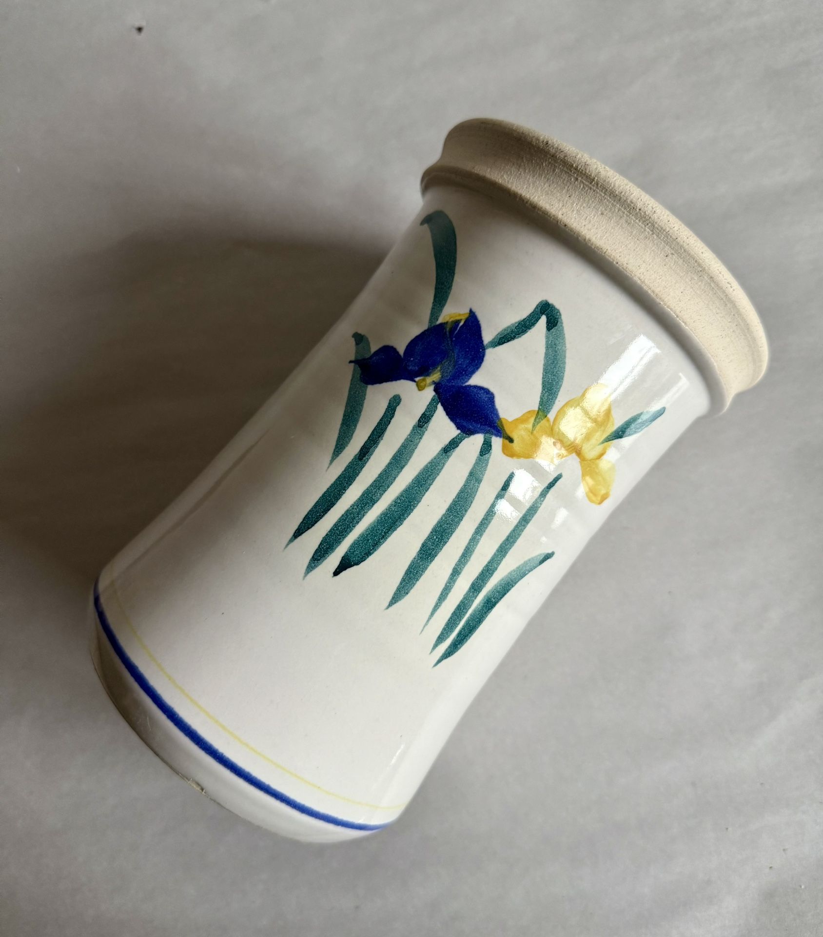 Vintage Contemporary Pottery Ltd. Blue And Yellow Iris Pottery Vase