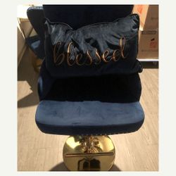 Blue And Gray Velvet Stools With Gold Base 
