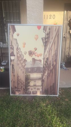Large Framed Hot Air Balloon Street Wall Art