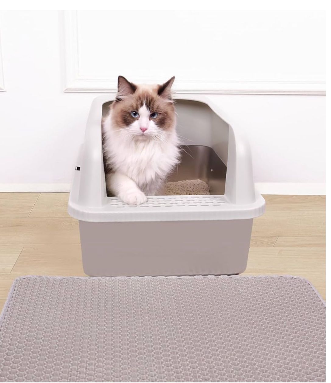 Stainless Steel Cat Litter Box with Lid And Mat