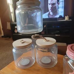 NEW 3 COMFORT BAY ACCESSORY GLASS JARS WITH SEALING LIDS AND ROPE HANGERS. 4.5 " TALL