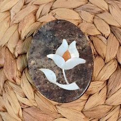 Vintage Oval Hand Carved Soapstone Trinket Jewelry Box With Lid