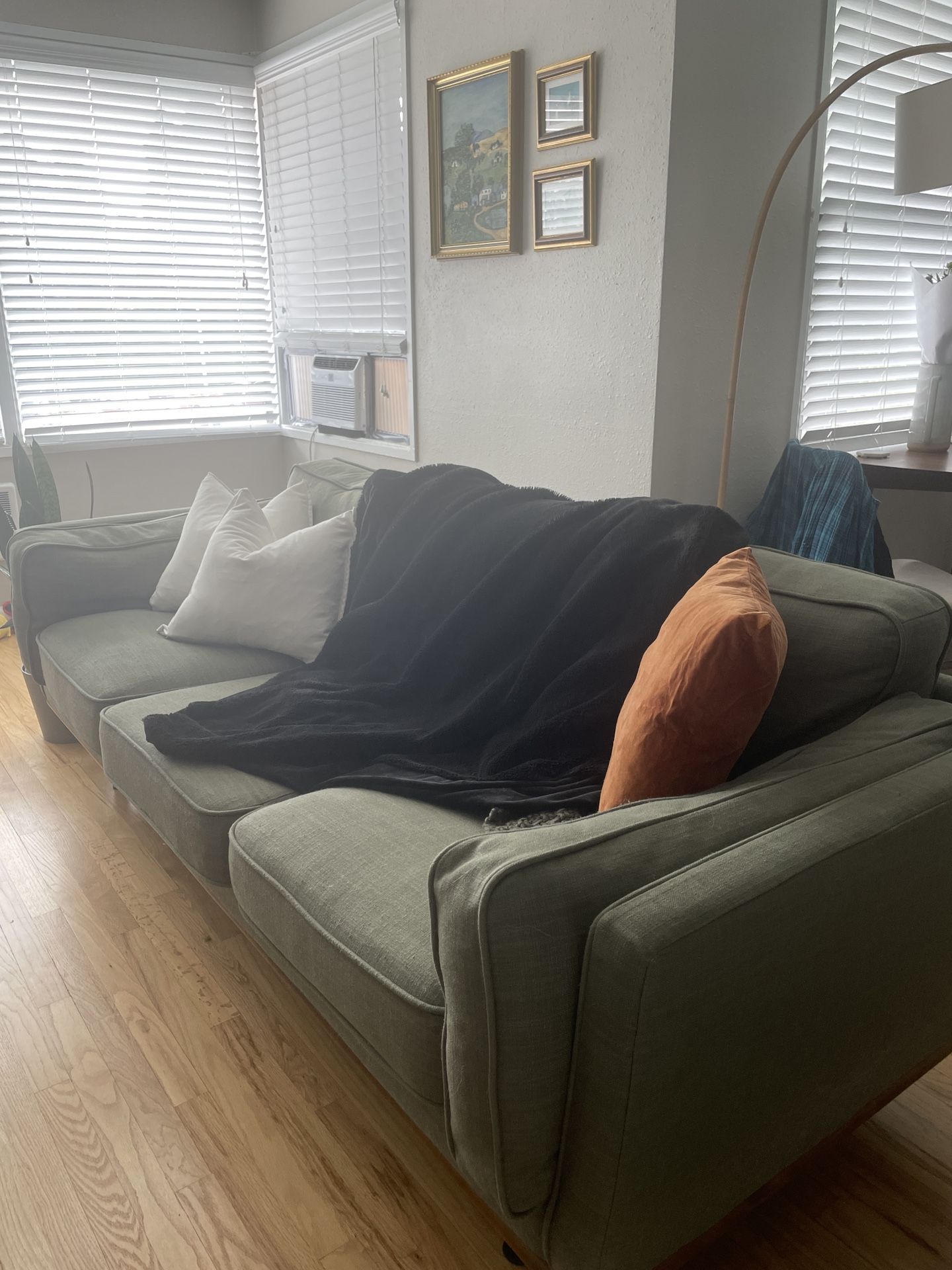 Mid Century Moss Green Couch w/Wood Trim