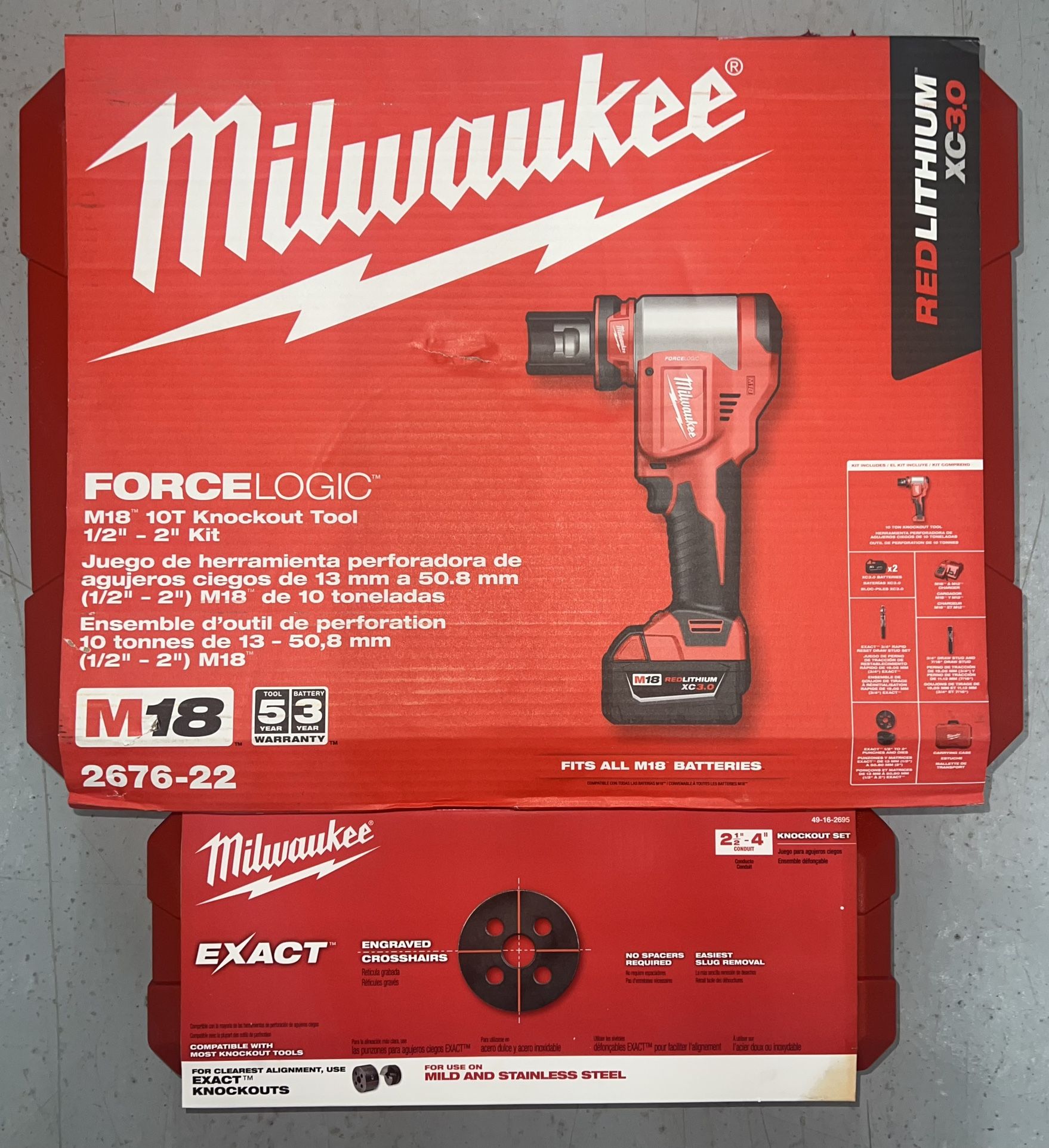 Milwaukee M18 Force Logic 10ton Knockout Tool Kit. 1/2”-4”. Model #2676-23