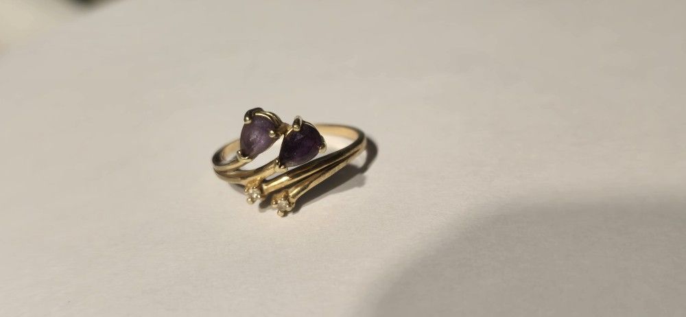 14k Gold Ring Amethyst Diamond