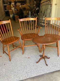 Vintage Hitchcock Windsor Stenciled Wood Chair and Tilt-Top Table Set