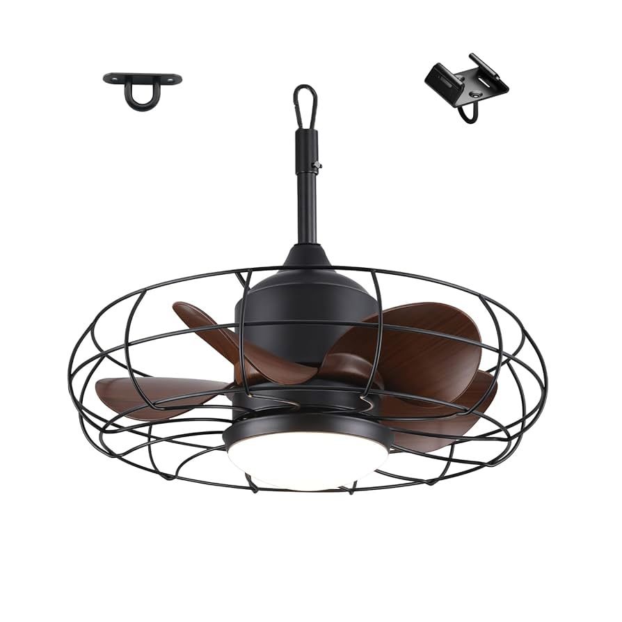 ZeboZAP ZZFANC201B 20" Outdoor Ceiling Fan with Lights for Patios, Gazebo and Pergola. Plug in Gazebo Ceiling Fan with Remote Control, Waterproof Cage