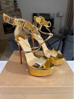Christian Louboutin Choca 150 Gold And Metallic Leather Pumps Size 37