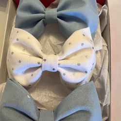 Set of 3 Hair Bows Girls Accessories Clips Fabric Toddlers Summer Blue White
