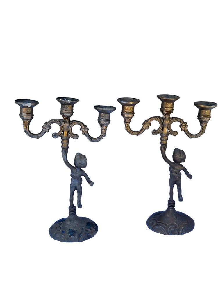 Pairs Vintage metal candlesticks 3 branches, candelabra, vintage metal candlestick, candlestick candlestick, Mid Centuy, 1950