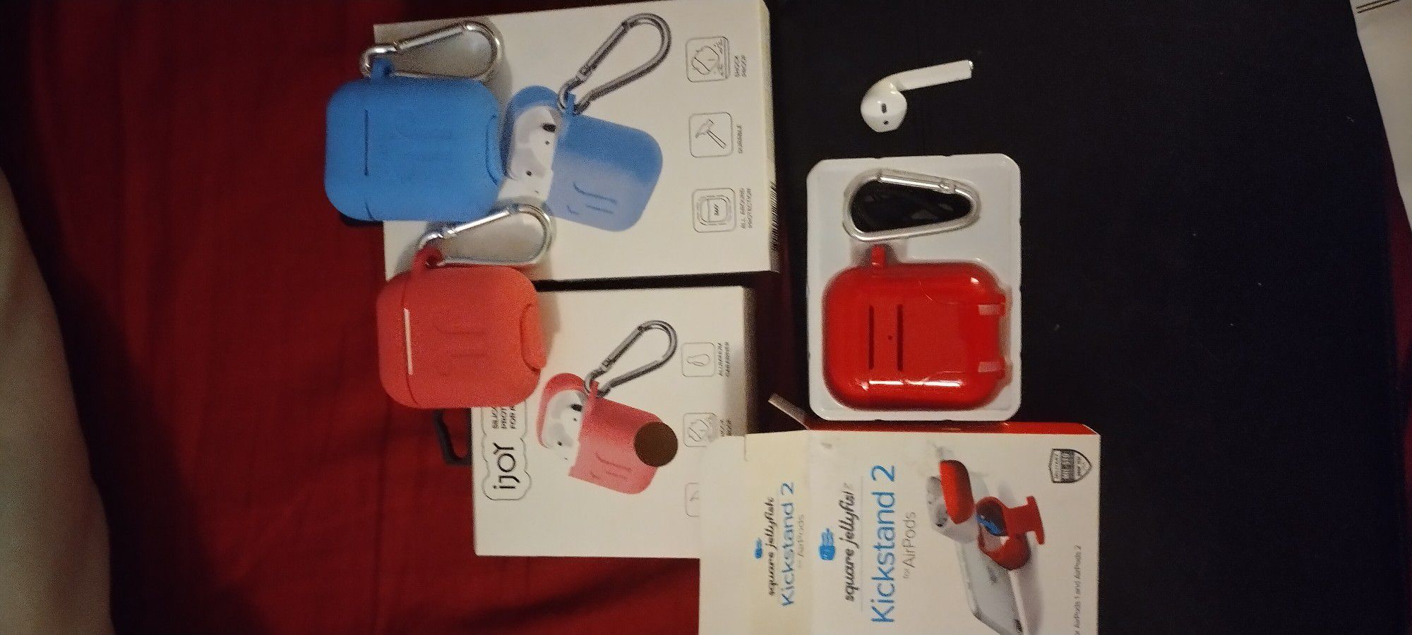 Airpod Earbuds Package Two Airpod Earbuds Wñith Silicone Case PLUS Red Kickstand Case Withhook Plus Extra "R" airpod Earbud 
