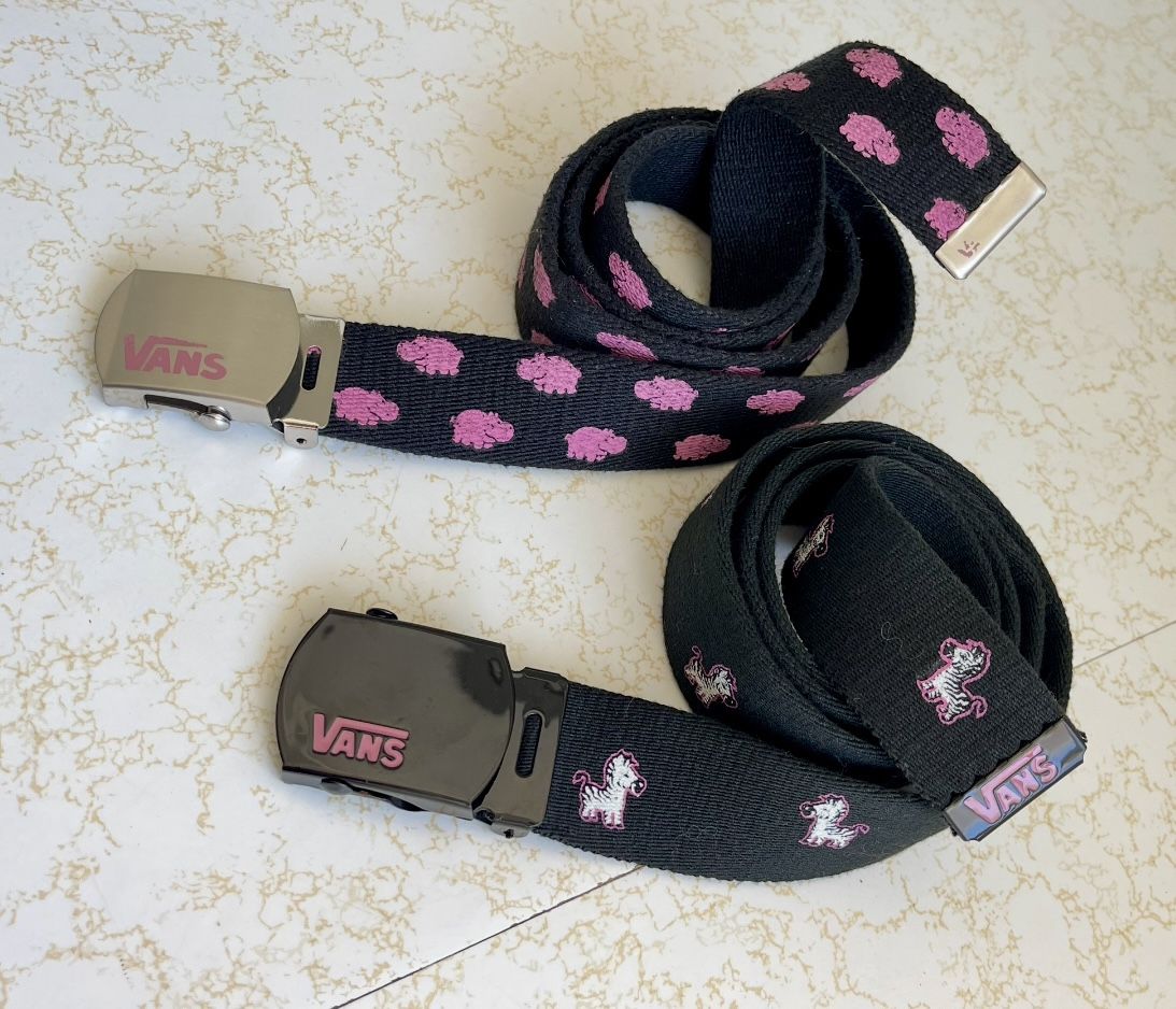 VINTAGE VANS Y2K CANVAS ADJUSTABLE BELTS PINK HIPPO & ZEBRA SKATER GIRL