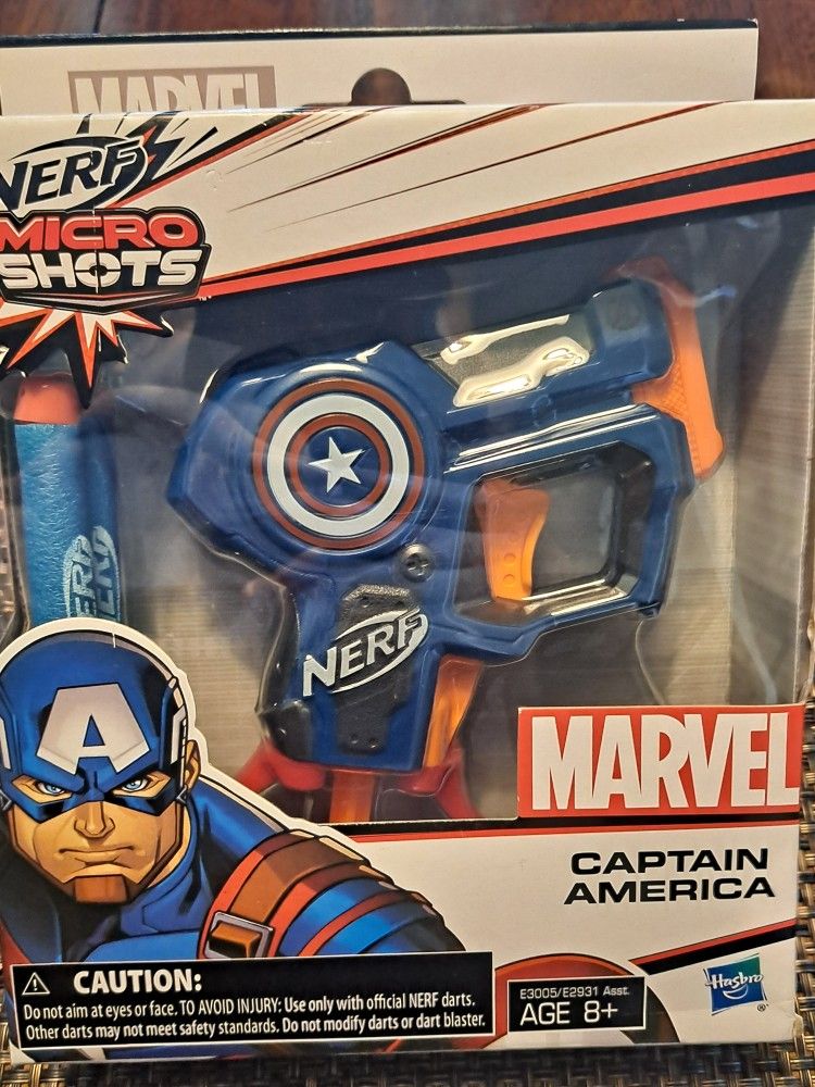 CAPTAIN AMERICA NERF MICROSHOT MARVEL #01 / 2 DART BLASTER HASBRO *NEW* COLLECTIBLE