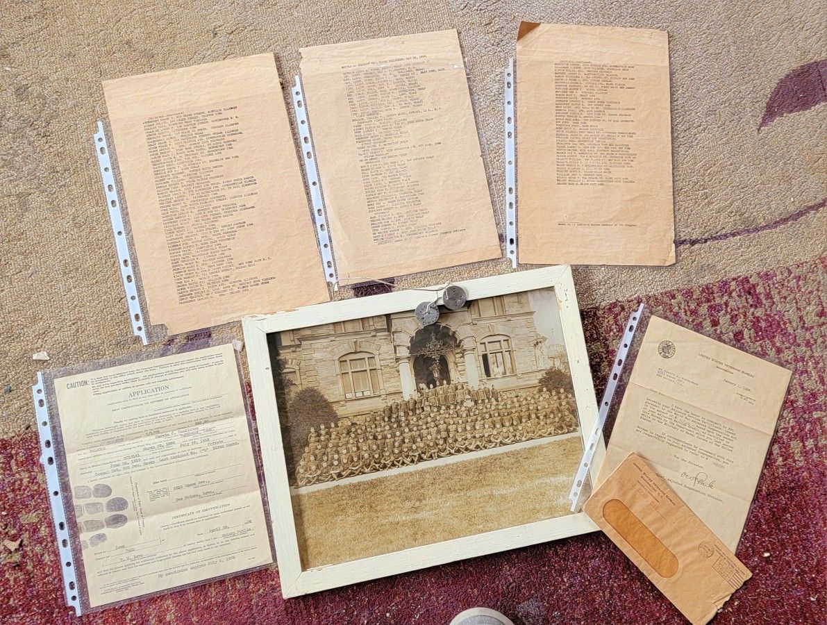 RARE WWI France Co. Photo Dog Tags Papers Documentation GROUPING. I bought this photo and Dog Tags several years ago, I noticed something behind the p