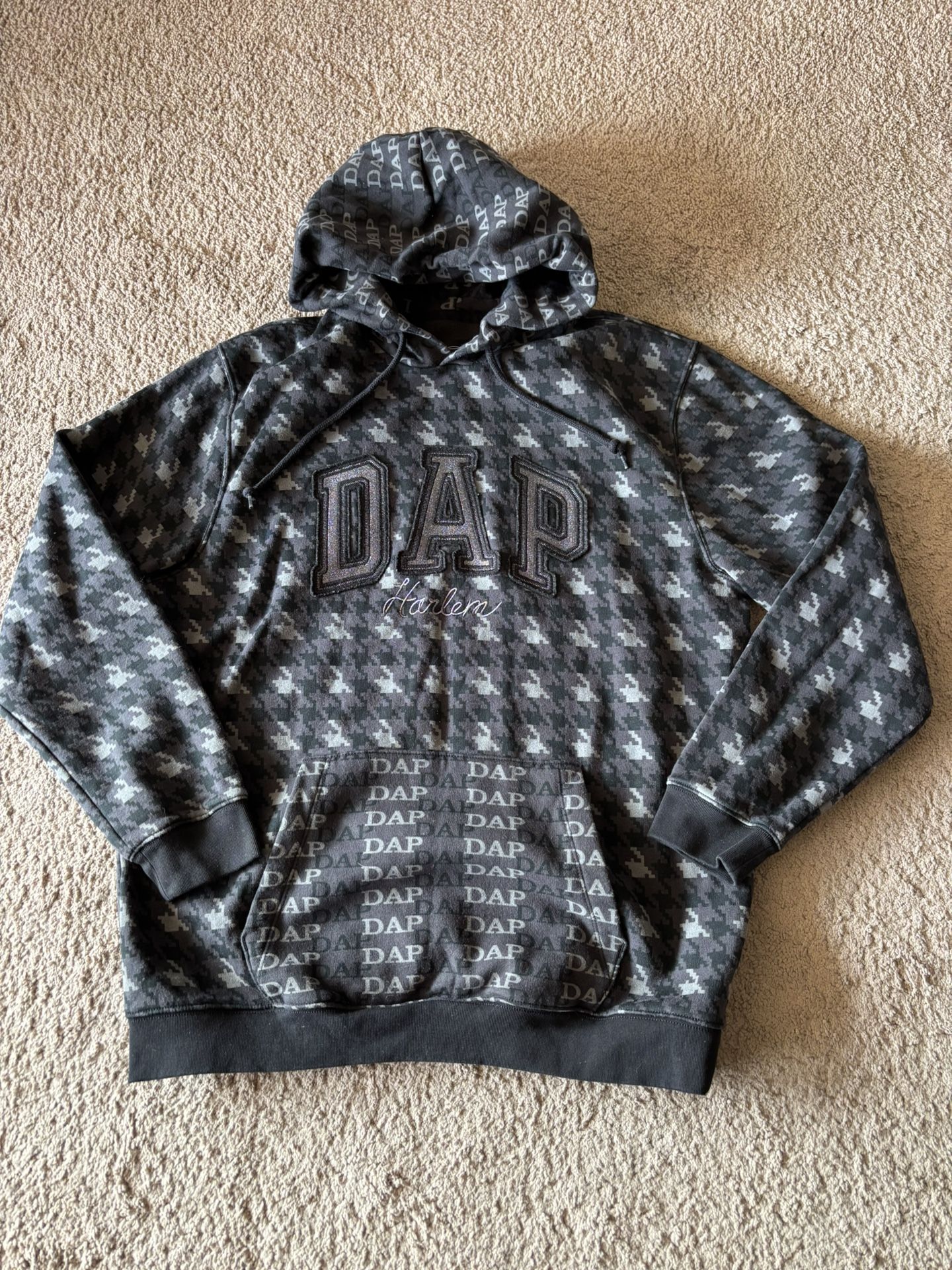 DAP x GAP Hoodie Dapper Dan Size L Houndstooth Grey Gray