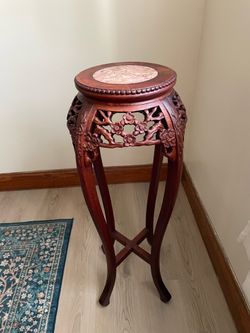 Chinese Carved Rosewood And Marble Inset Tabourette