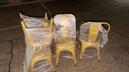 Yellow Metal Tolix-Style Chairs Set of 3