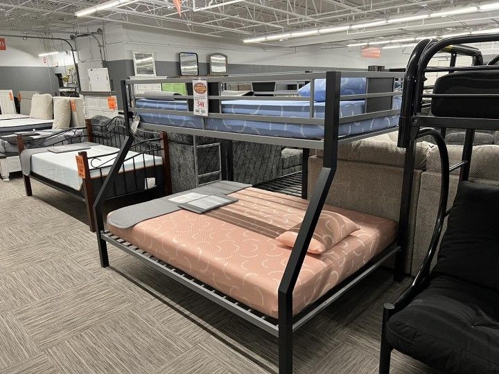 NEW✳️$10 Down Payment Finance 🤡Dinsmore Black/Gray Twin Over Full Bunk Bed