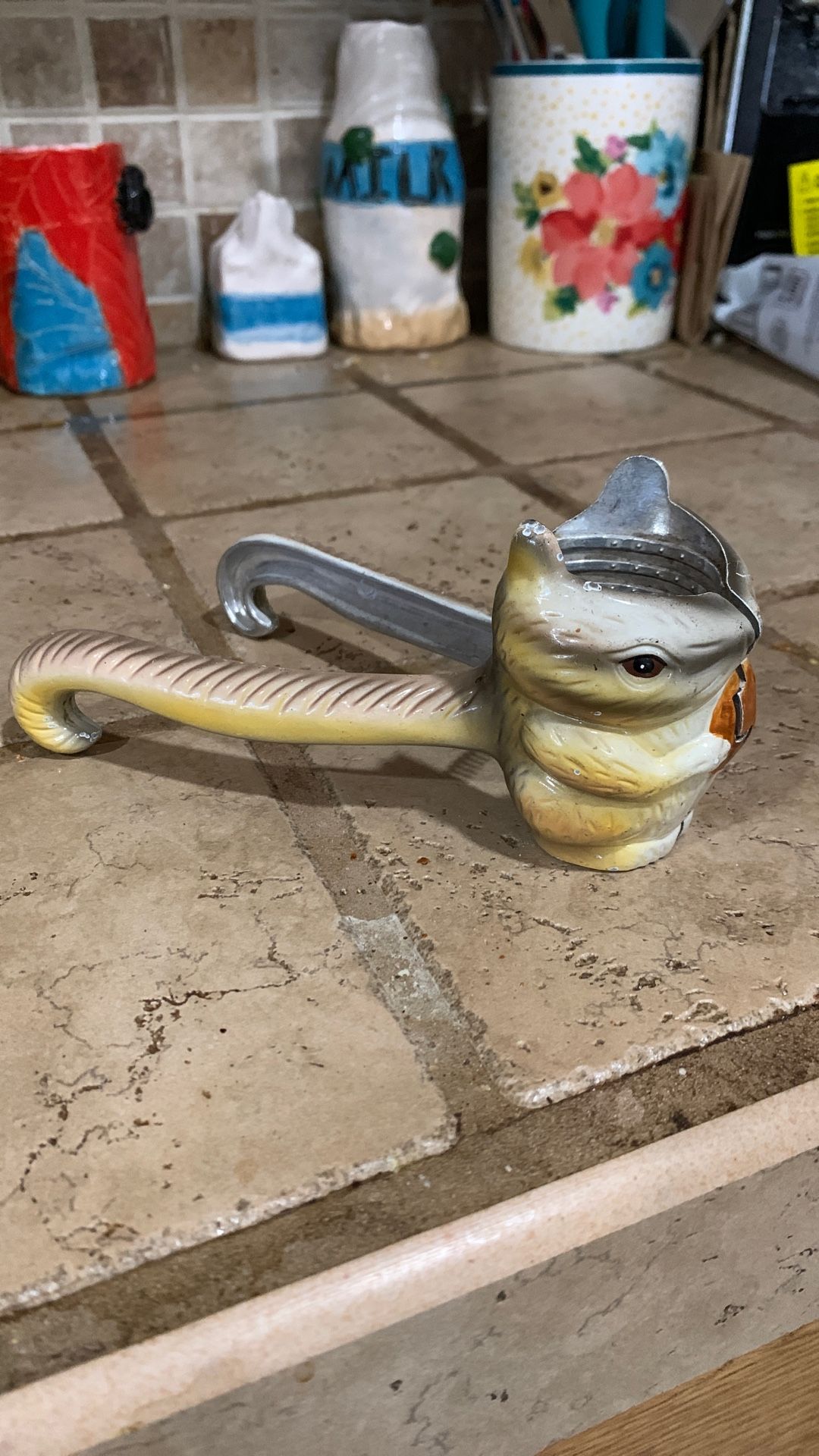 Vintage Painted Cast Aluminum Metal Squirrel Nutcracker Unique Design