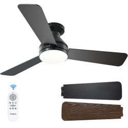 Ventiladores de techo Amico con luces, ventilador de techo de perfil bajo de 42 pulgadas con luz y control remoto, montaje empotrado, reversible, 3CCT