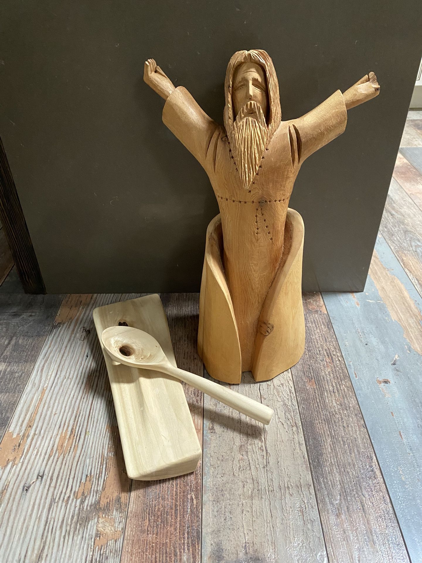 Hand Carved Wooden Figure And Spoon