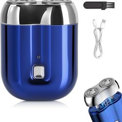 Mini Electric Shaver for Men Women, Pocket Dual Head Shaver, Rechargeable- Blue