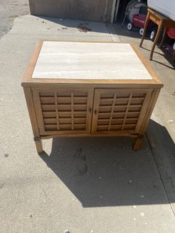 Mid Century Marble Top Low Nightstand Side End Table