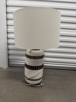Boho Ceramic Table Lamp – Striped Pottery Style