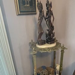 Elegant Accent Stand + Hand-Carved Balinese Statues – Unique Statement Piece