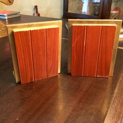 Vintage Mid Century Modern Wood and Brass Bookends