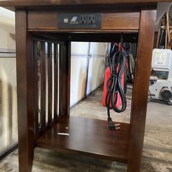 Walnut Printer Stand With 2 Power Outlets