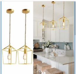 2-Pack Gold Pendant Lights Kitchen Island, Modern Mid Century Light Fixtures Hanging Lamp for Kitchen, Farmhouse Kitchen Pendant Lighting Over Island,