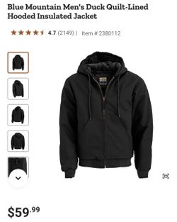Blue Mountain Men's Duck Quilt-Lined Insulated Hooded Jacket size Medium with water repellent finish