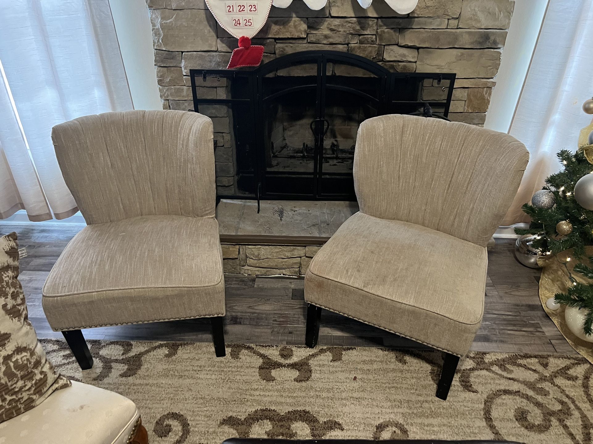 Set Of 2 Accent chairs Beige With Silver Studs Detail