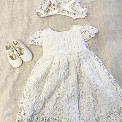 Baptism Baby Girl Dress, Bonnet And Shoes (7-12months ) 